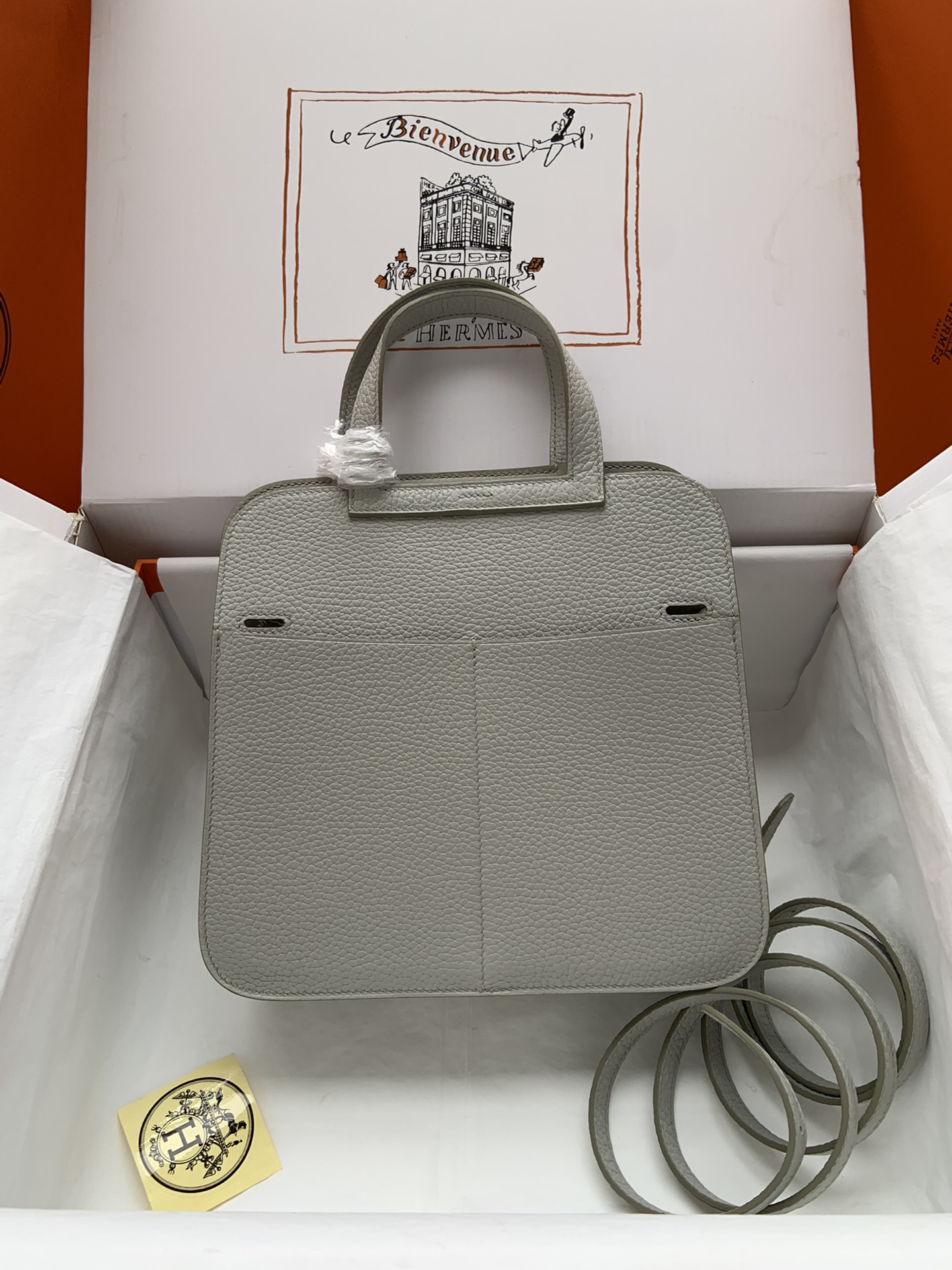 Hermes Halzan 25 Handbag Shoulder Bag In Gris Asphalte Clemence Leather